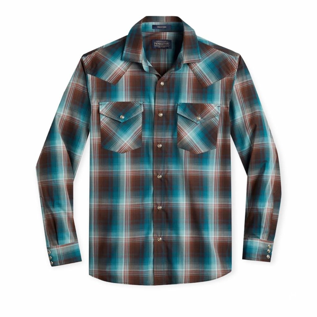 Pendleton | Frontier Shirt - Long Sleeve | Brown/Teal Plaid - Head