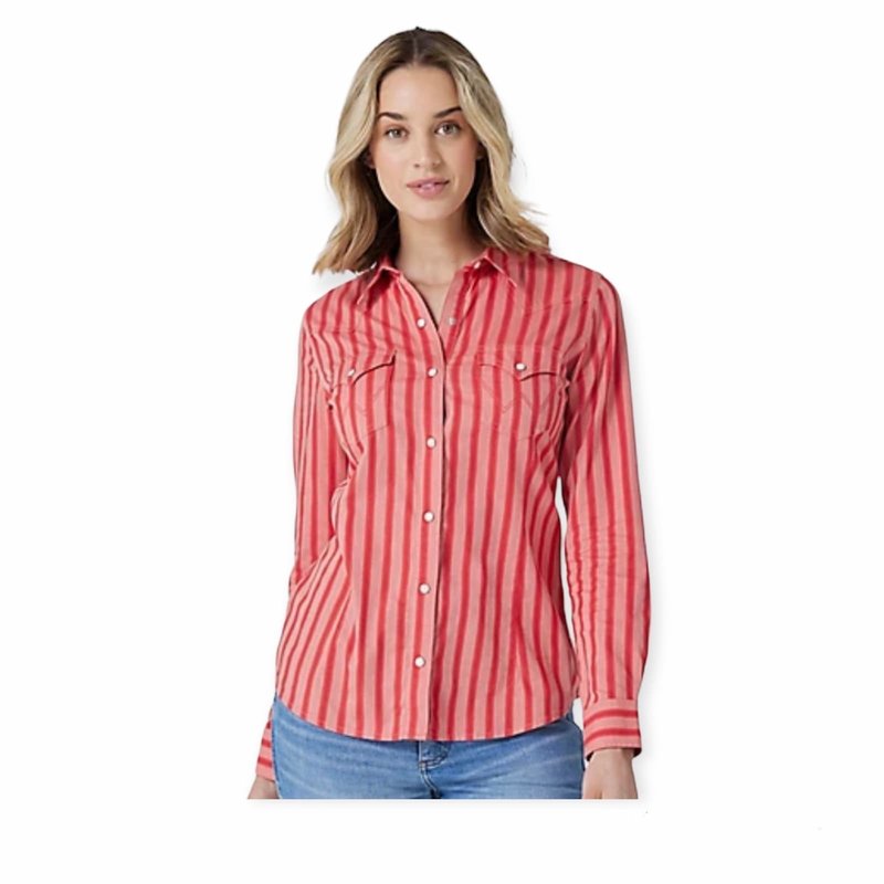 Wrangler Retro® Bold Stripe Western Snap Shirt | Red