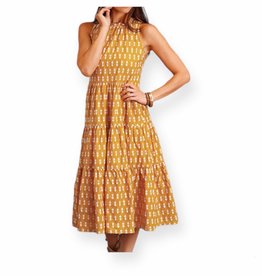 Stetson Sleeveless Ruffled Aztec Print Dress | Yellow