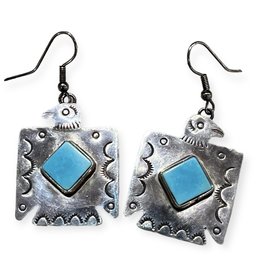 South Western Silver Vernon Begay Turquoise Thunderbird Earrings