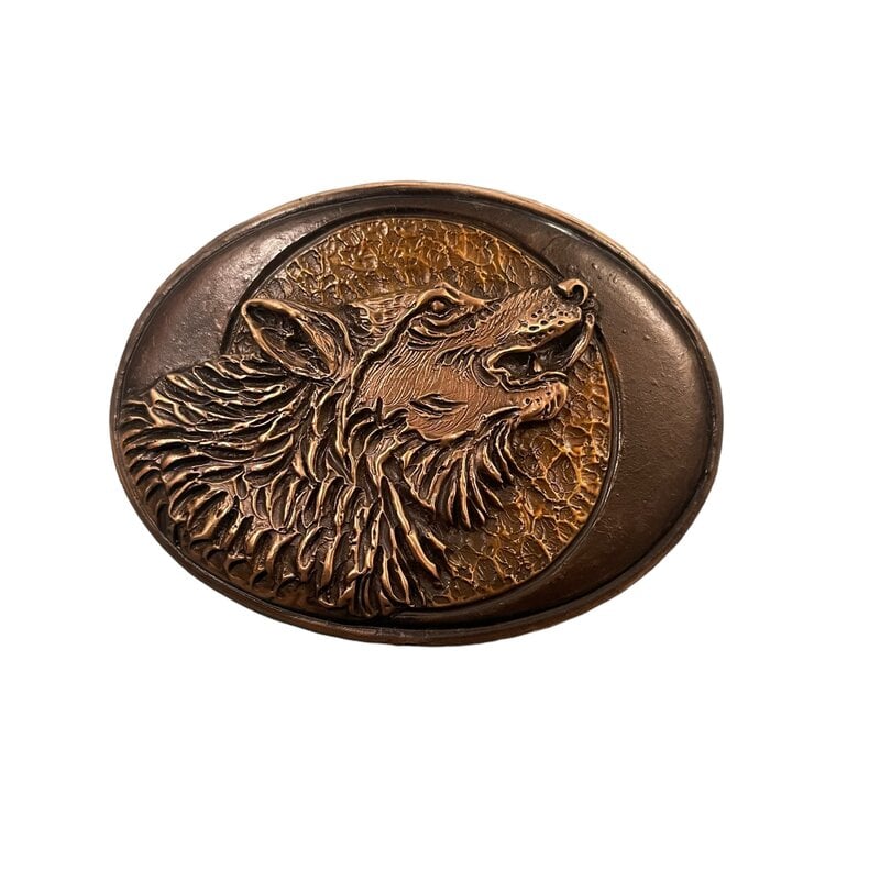 Waterhorse Bronze Designs Howling Wolf Bronze Belt Buckle Brown