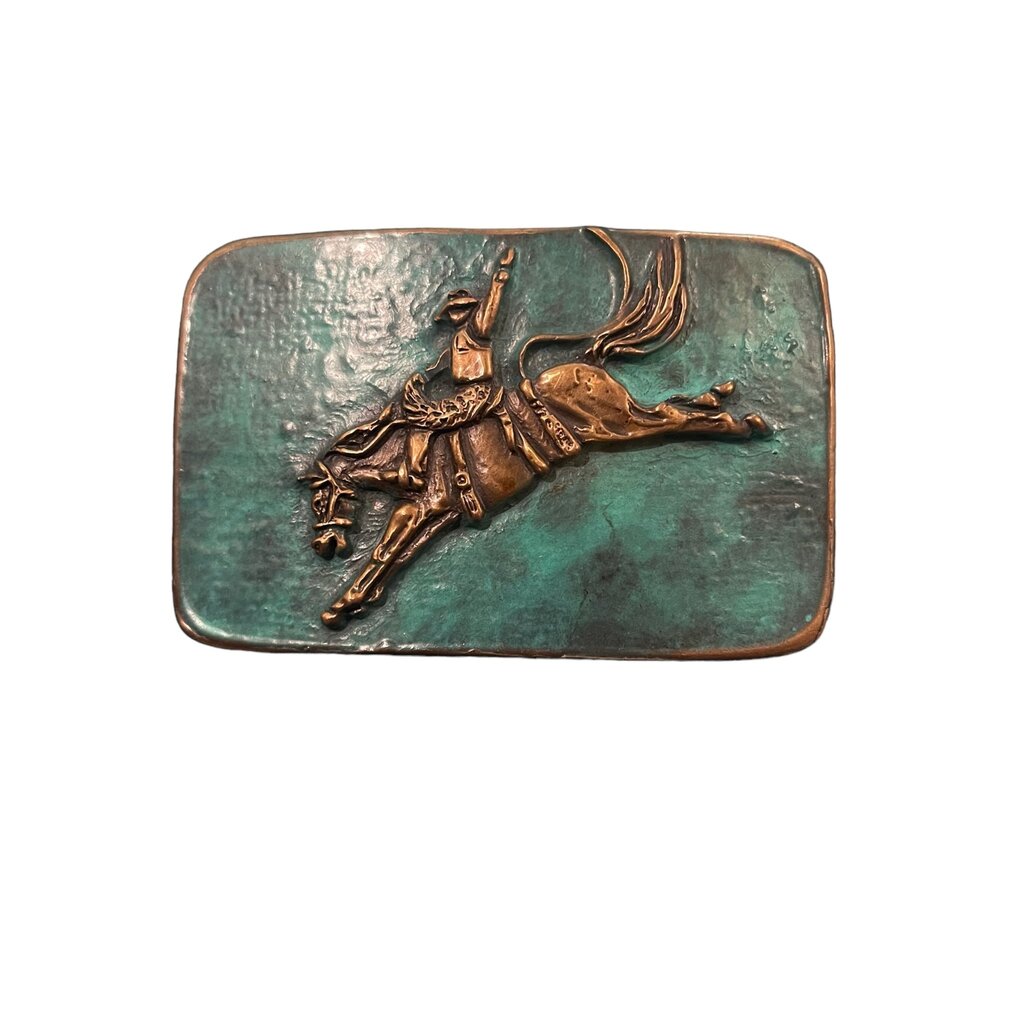 Waterhorse Bronze Designs Waterhorse Bronze | Saddle Bronc Square Bronze Belt Buckle Turquoise