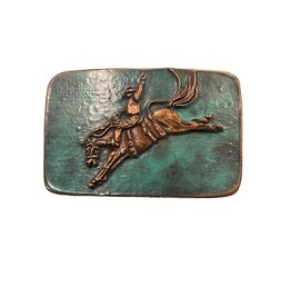 Waterhorse Bronze Designs Saddle Bronc Square Bronze Belt Buckle Turquoise