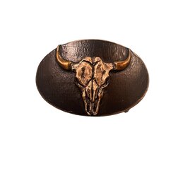 Waterhorse Bronze Designs Bison Skull Oval Bronze Belt Buckle Black