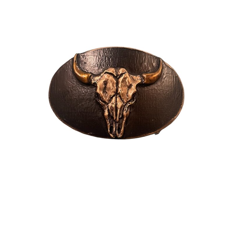 Waterhorse Bronze Designs Bison Skull Bronze Belt Buckle| Black  | Oval