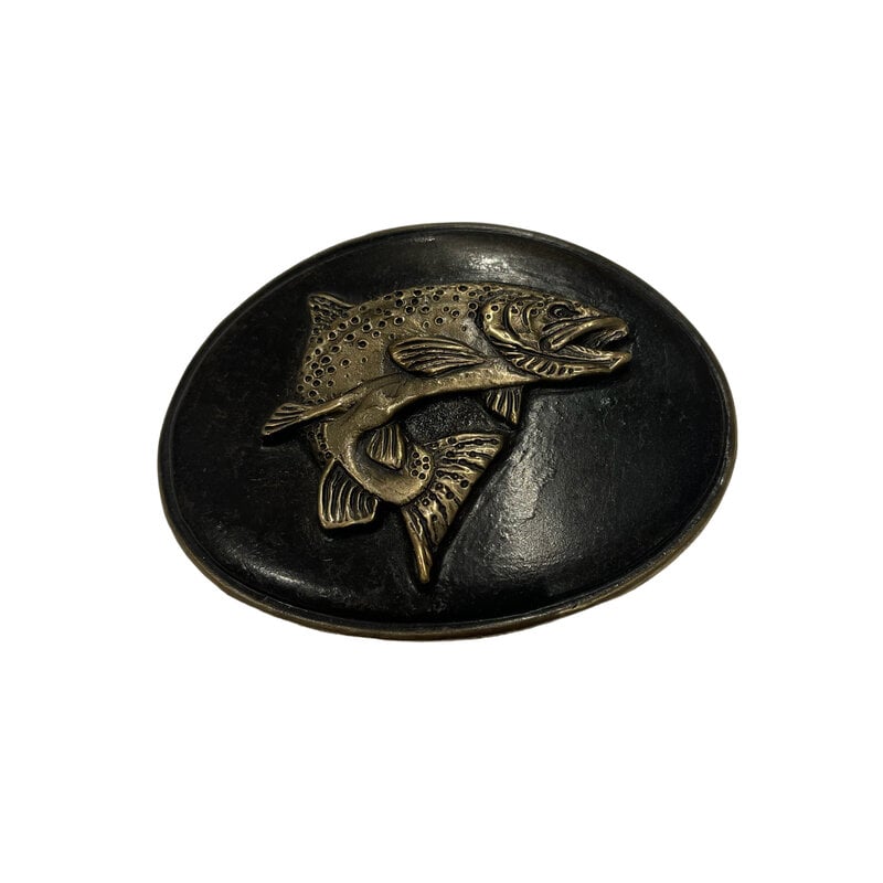 Waterhorse Bronze Designs Turning Trout Oval Belt Buckle Black