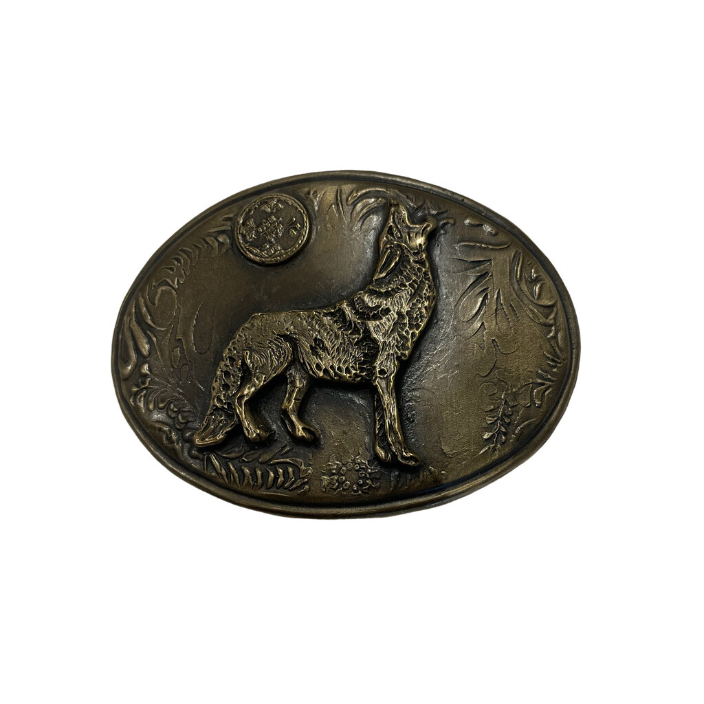 Waterhorse Bronze Designs Waterhorse Bronze | Oval Moon Howling Coyote Bronze Belt Buckle