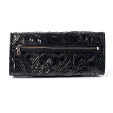 Juan Antonio Large Trifold Tooled Leather Wallet | Black