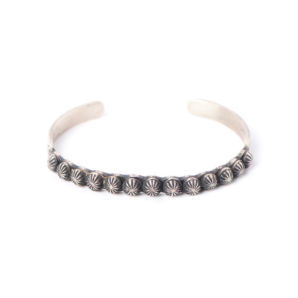 Southwestern Silver Vintage Stamped Bead Stud S/S Cuff Bracelet