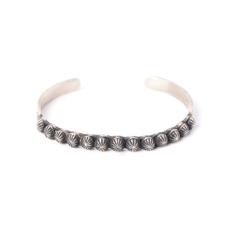 Southwestern Silver Vtg Stamped Bead Stud S/S Cuff Bracelet