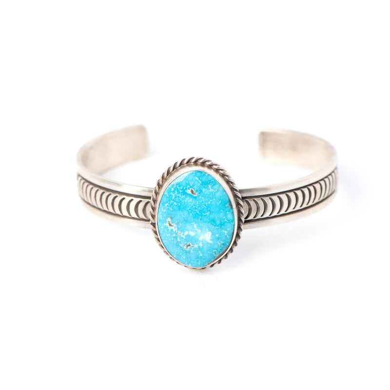 Blazing Fox Designs Blue Ridge Turquoise Oval Stamped S/S Cuff