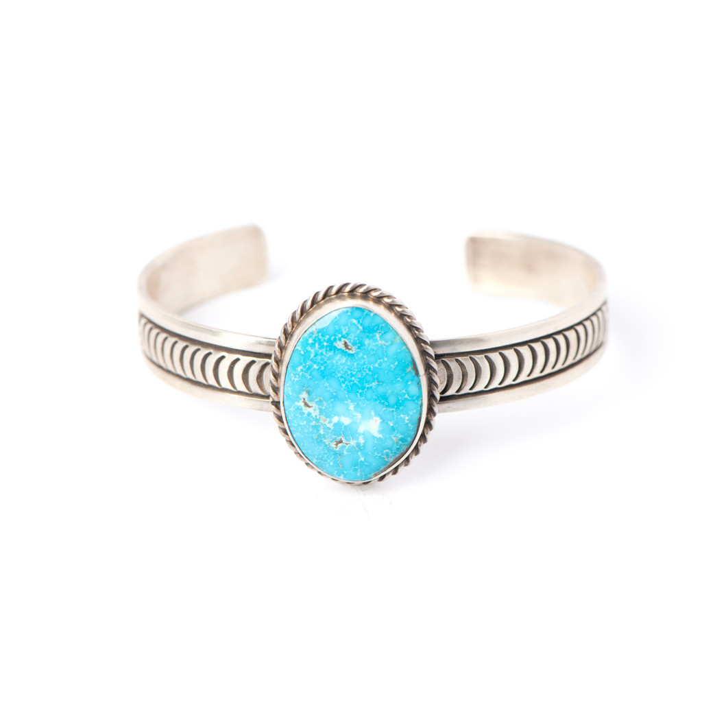 Blue Ridge Turquoise Oval Stamped Sterling Cuff | Head West