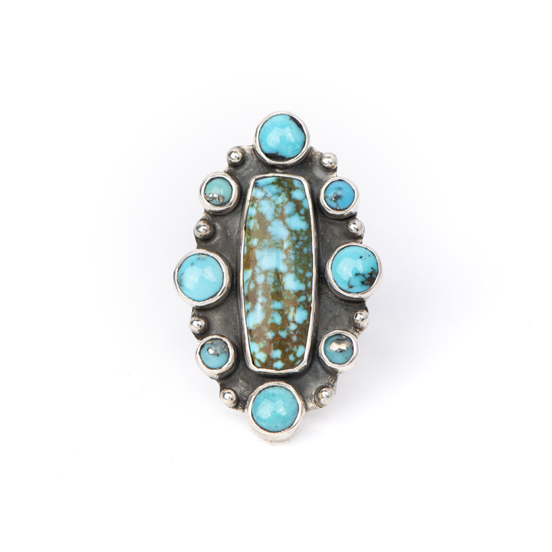 Peyote Bird Nomad Kingman Turquoise Multi Stone Sterling Ring | Size 8