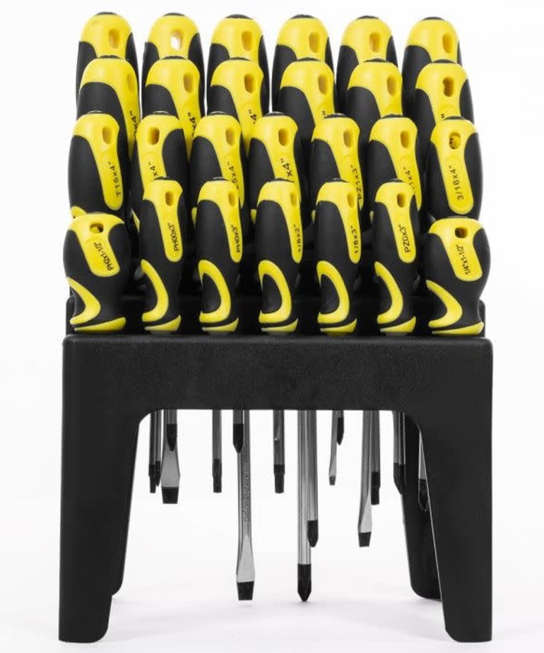 Stark 26-piece Screwdriver with Stand Slotted Philips Pozi Star Organizing Set Magnetic Tip Screw Driver with Rack