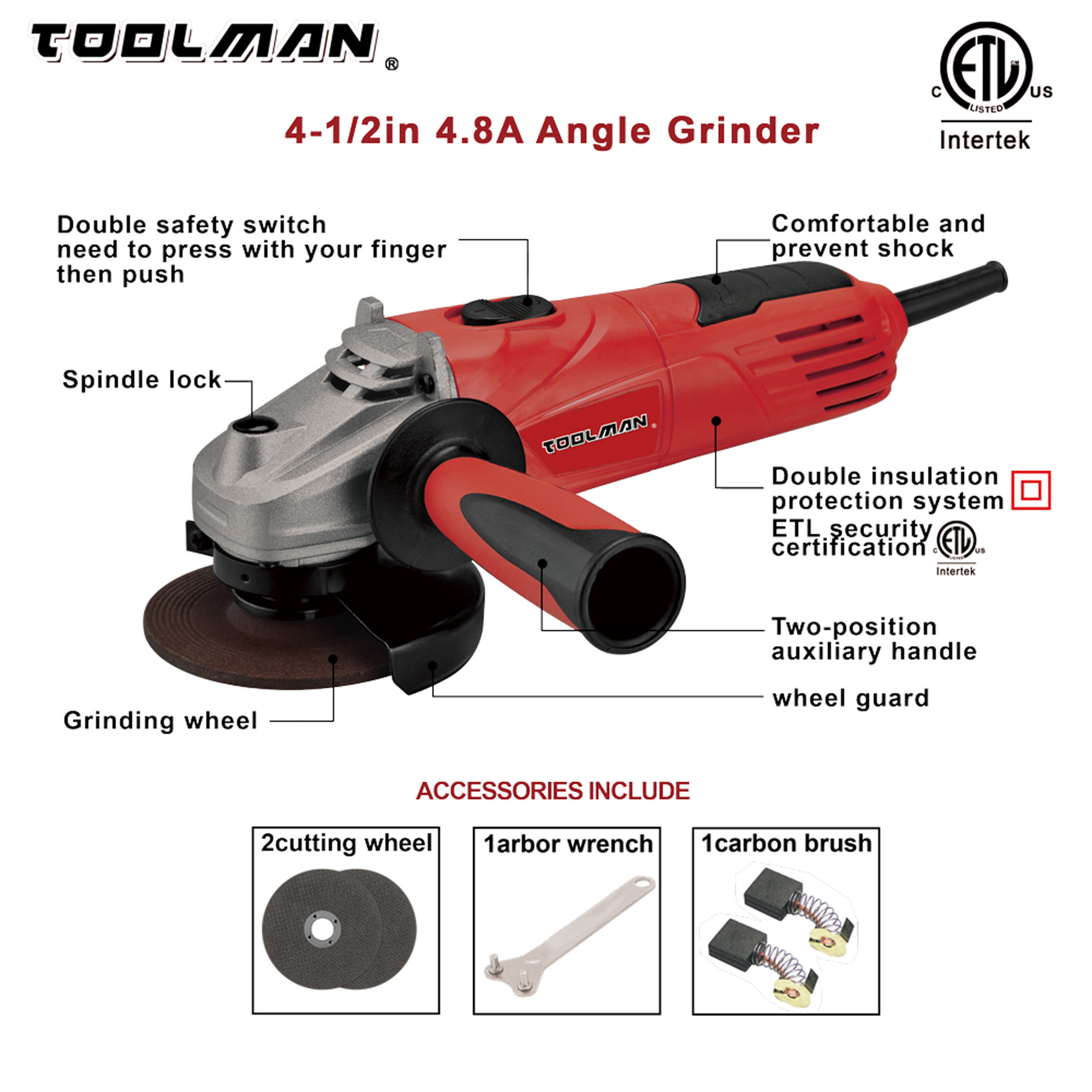 Toolman Angle Grinder 4-1/2 4.8amp Heavy Duty - Stateside Equipment Sales