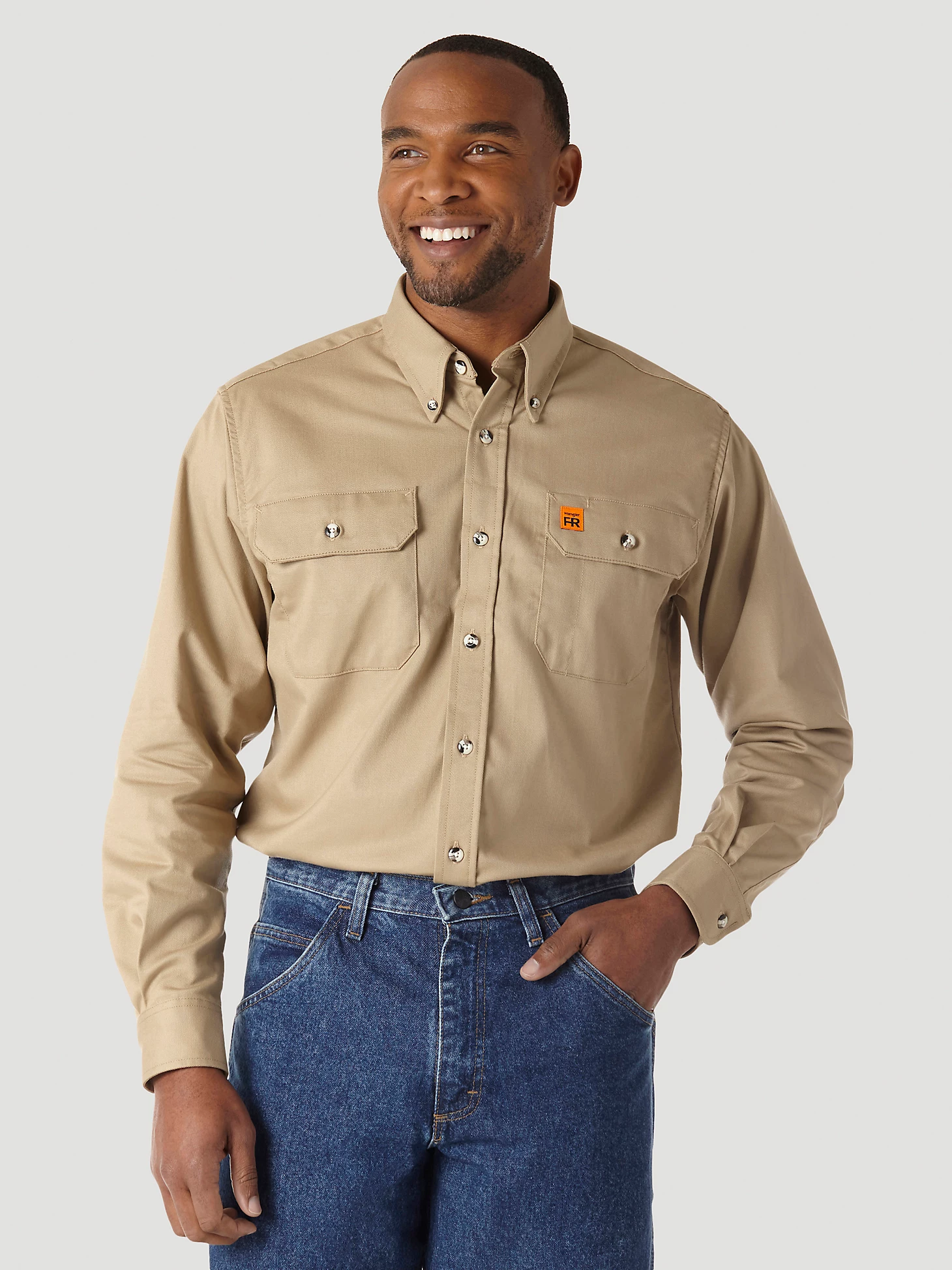 Wrangler - Flame Resistant Long Sleeve Twill Work Shirt - Khaki