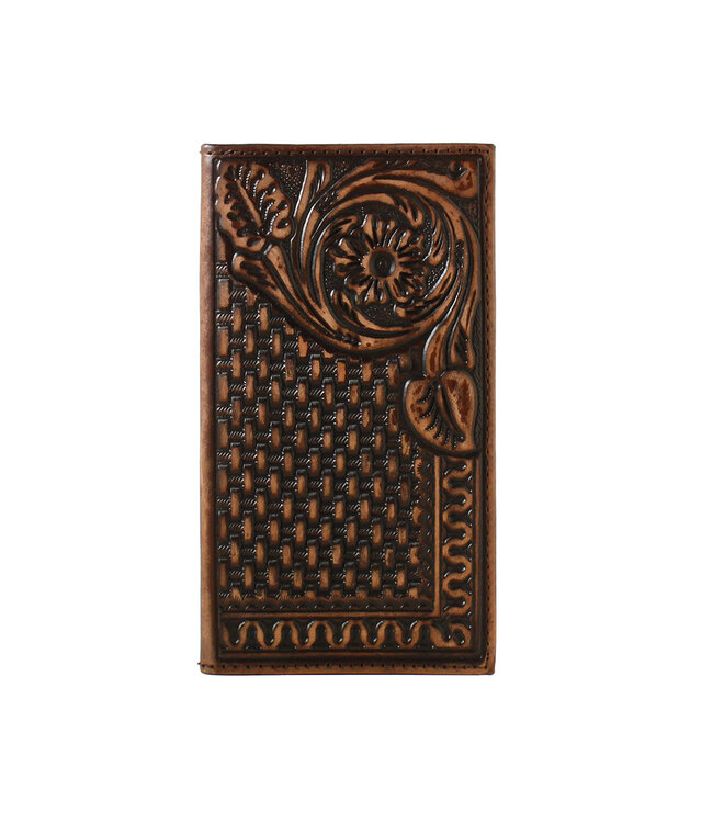 3D RODEO FLORAL BASKETWEAVE WALLET- BROWN