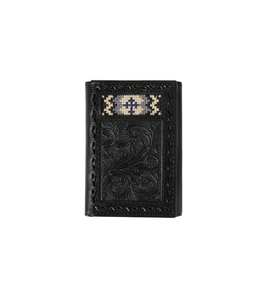3D RODEO TRIFOLD LEATHER WALLET- BLACK