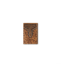 Ariat ARIAT TRIFOLD WALLET OSTRICH FLORAL EMBOSSED BROWN