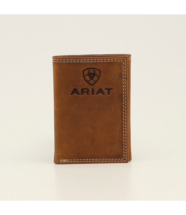 Ariat ARIAT MENS TRIFOLD WALLET EMBOSSED LOGO MEDIUM BROWN