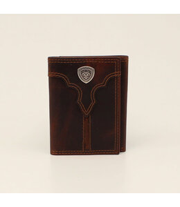 Ariat ARIAT MENS TRIFOLD WALLET CENTER BUMP SHIELD BROWN