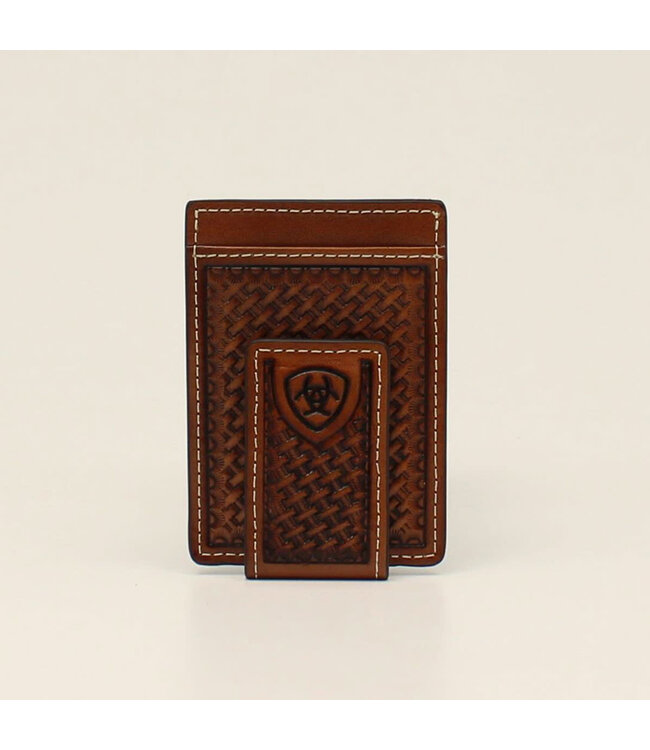 Ariat ARIAT MENS MONEY CLIP BASKETWEAVE SHIELD TAN