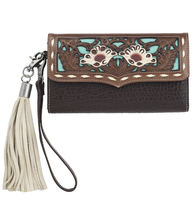 Ariat ARIAT MONROE CLUTCH WALLET FLORAL PIERCED LACING BROWN