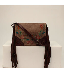 Ariat ARIAT CROSSBODY AUDREY COLLECTION CANVAS FLOWER FRINGE BROWN