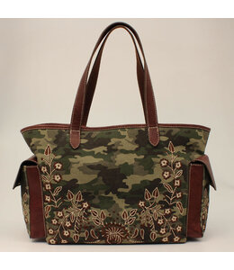 NOCONA SATCHEL CAMO STYLE FLOWER EMBROIDERED BROWN
