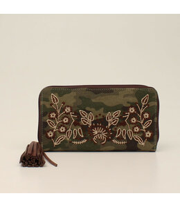 CLUTCH WALLET CAMO STYLE FLOWER EMBROIDERED BROWN