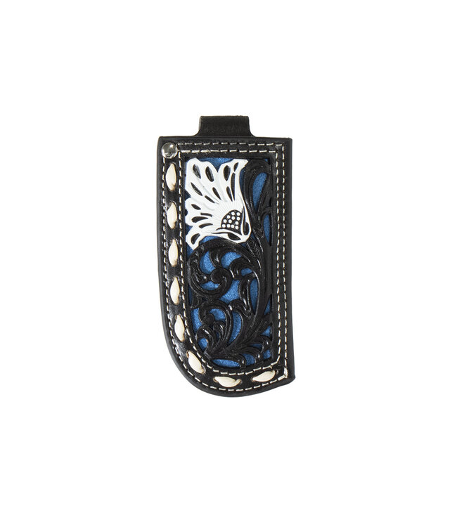 NOCONA KNIFE SHEATH FLORAL FILIGREE SUEDE UNDERLAY BLACK