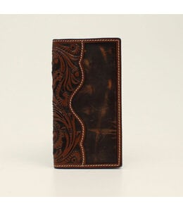 3D RODEO WALLET FLORAL ACORN TOOLED BROWN