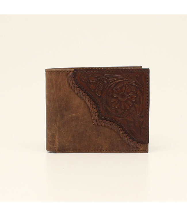 NOCONA MENS BIFOLD WALLET FLORAL TOOLED EDGE BROWN