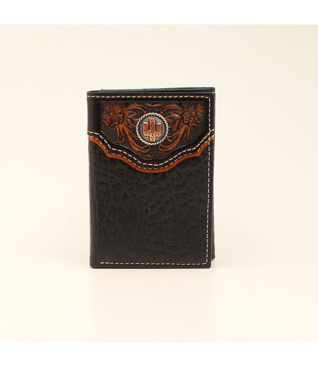 NOCONA TRIFOLD WALLET FLORAL EMBOSED OVERLAY BLACK