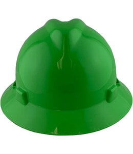 MSA V-GARD FULL BRIM HARD HAT WITH ONE-TOUCH SUSPENSION LIME GREEN