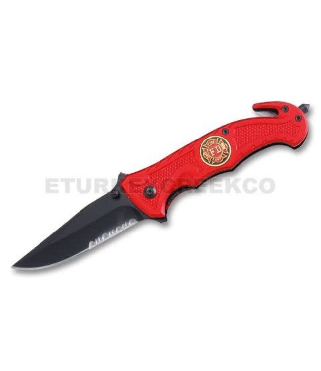 FIRE FIGHTER RESCUE STYLE ACTION ASSIST KNIFE 4.5 RED