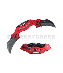 DOUBLE TROUBLE KARAMBIT SPRING ASSIST KNIFE 4.5" CLOSED RED