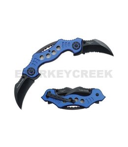 DOUBLE TROUBLE KARAMBIT ACTION ASSIST KNIFE 4.5" CLOSED BLUE