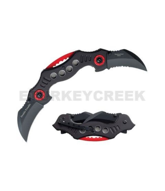 DOUBLE TROUBLE KARAMBIT ACTION ASSIST KNIFE 4.5" CLOSED BLACK