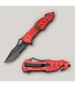 RESCUE "FIRE FIGHTER" FOLDER ACTION ASSIST KNIFE 4.5" CLOSED RED
