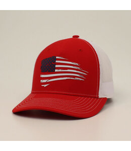 Ariat ARIAT HAT MENS R112FP CAP SNAP BACK DISTRESSED USA FLAG RED