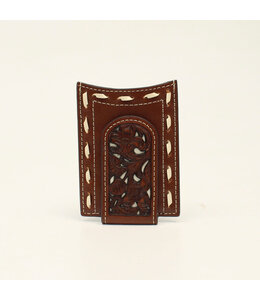 NOCONA CARD CASE MONEY CLIP PIERCED IVORY TAN