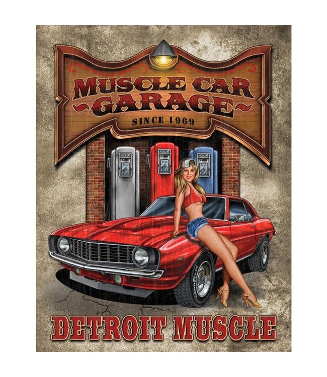 TIN SIGNS LEGENDS DETROIT MUSCLE CAR