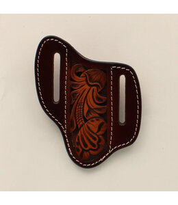 LEATHER PANCAKE STYLE FLORAL TOOLED KNIFE SHEATH BROWN