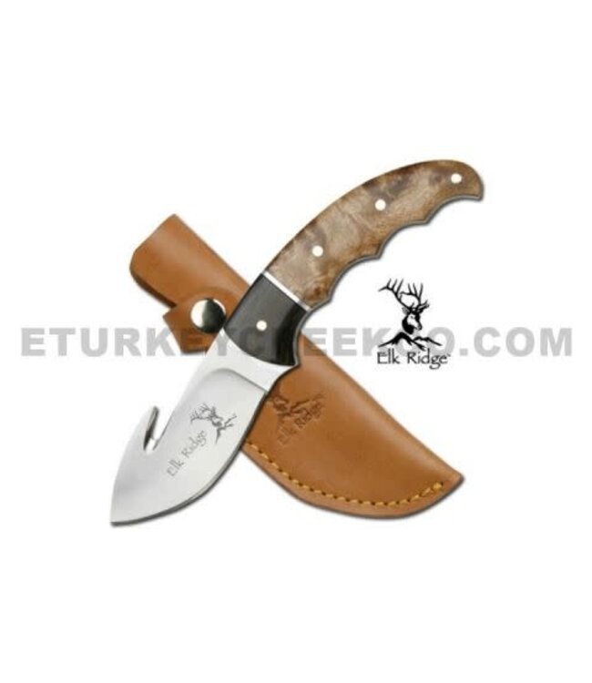 ELK RIDGE GUT HOOK SKINNER KNIFE BURL WOOD HANDLE 8.5" OVERALL