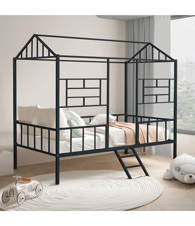 FOA (Furniture of America) RHONDA BLACK K/D TWIN LOFT BED, BLACK (FM-BK908BK-T)