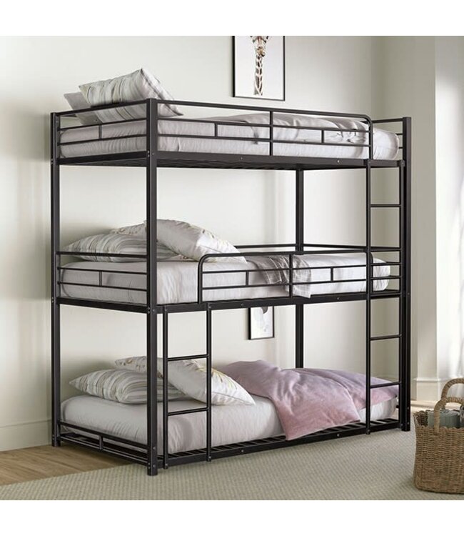 FOA (Furniture of America) Felgu Black Triple Twin Metal Bunkbed  (FM-BK909BK-T-1-2)