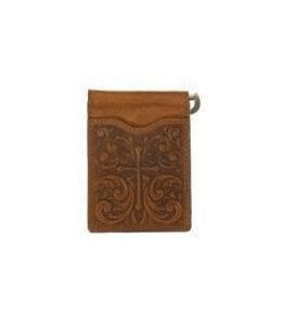 Nocona Mens Bifold Money Clip Style Wallet Cross Scrolls Embossed Medium Brown N500046644