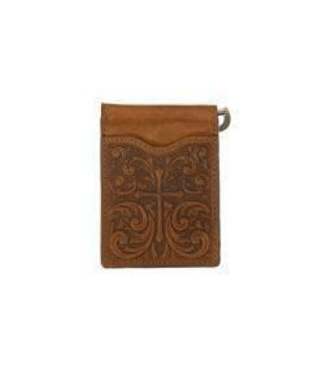 Nocona Mens Bifold Money Clip Style Wallet Cross Scrolls Embossed Medium Brown N500046644