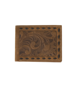 Nocona Bifold Wallet Floral Embossed Chocolate Buck Lacing Brown N5415502